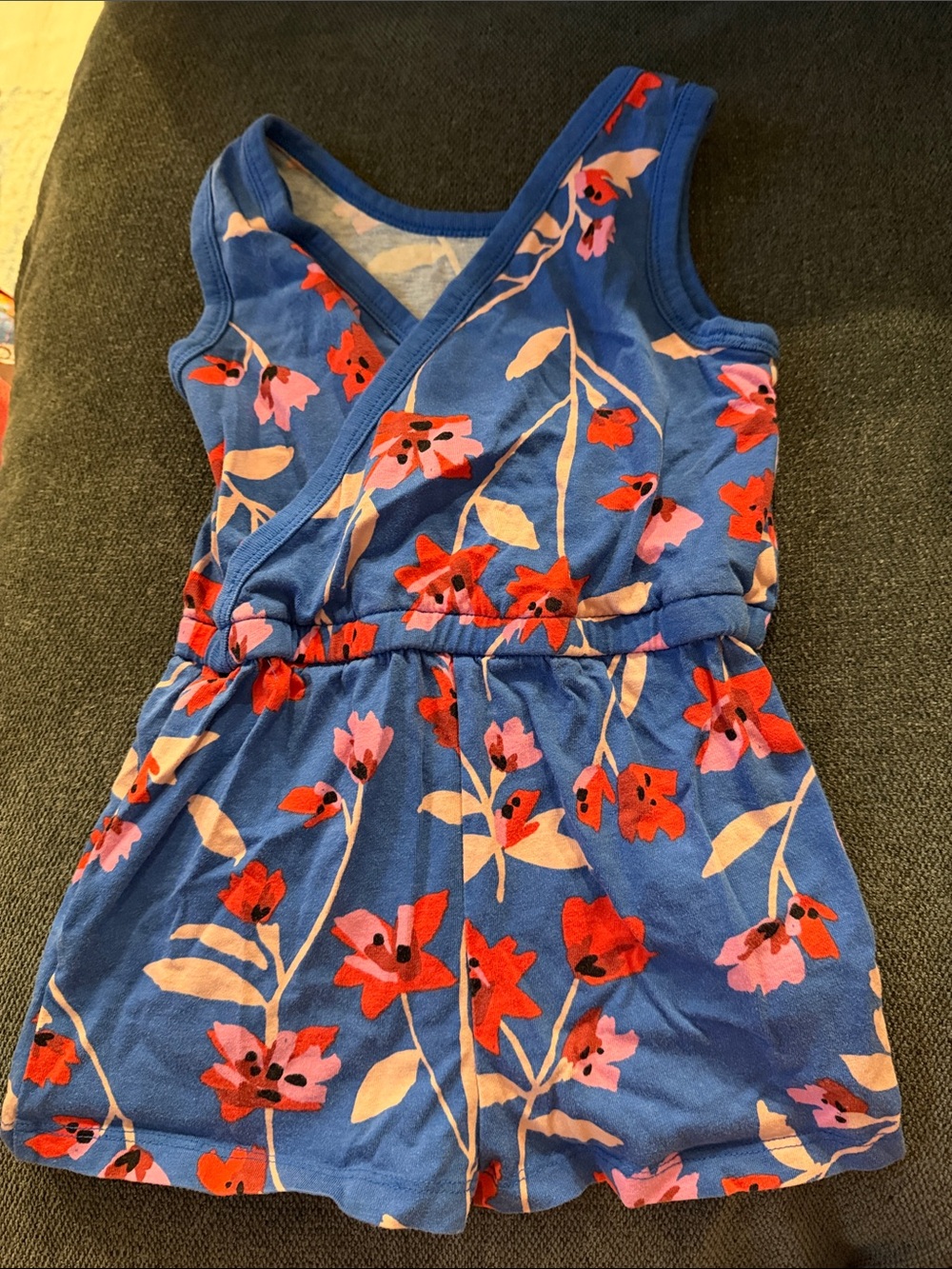 Tea Collection Blue Floral Wrap Back Romper